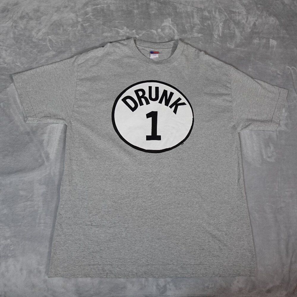 Vintage Drunk Humor T Shirt Mens XL Dr Seuss Parody Made In USA Gray Y2K